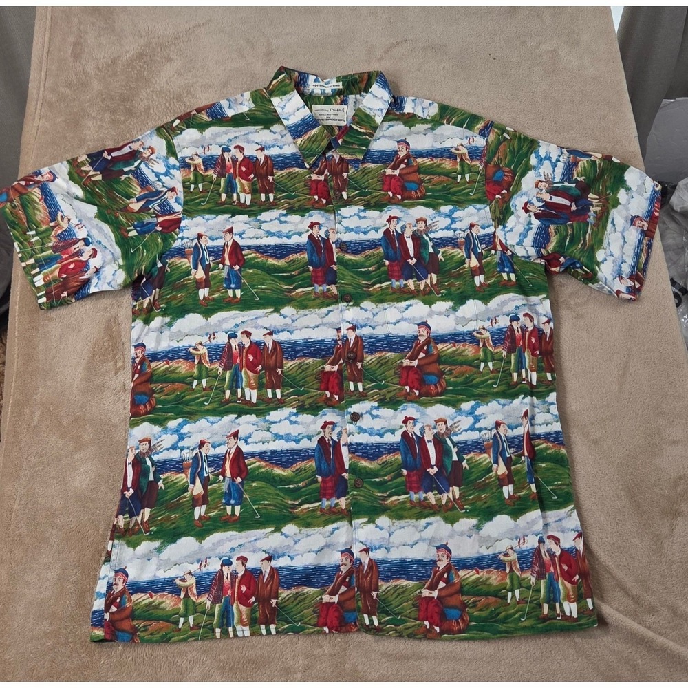 Reyn Spooner Guy Buffet Hawaiian Shirt Men XL Golf AOP‎ egyptian Cotton EUC